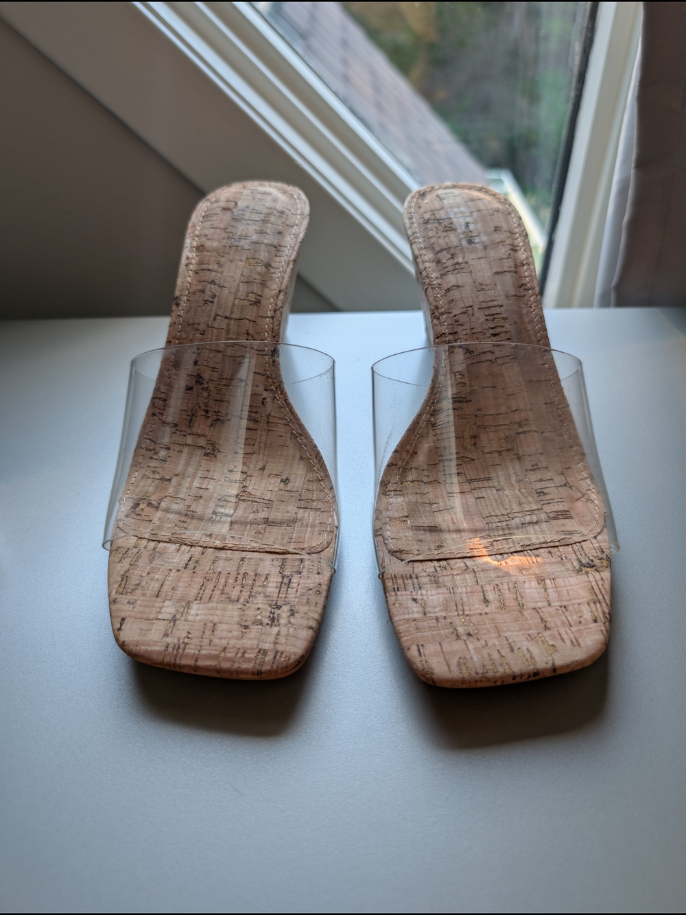 Clear, Cork Open-Toe Wedges (Women's 8)